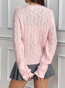 Chiquease Áo len dệt kim xoắn cổ tròn màu hồng thanh lịch dành cho nữ, mùa thu/đông - Hồng - Xem 2