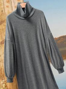 EMERY ROSE Vestidos grises de otoño, ropa de maestra, jerseys de mujer, jersey de cuello alto, vestido corto de mujer