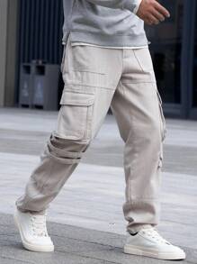 Claim Dot Men's Utility Pockets Casual Straight Leg Jeans - Grey - View 3