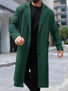 Manfinity Hypemode Abrigo largo de doble botonadura de unicolor con bolsillos de manga larga para hombre, otoño/invierno