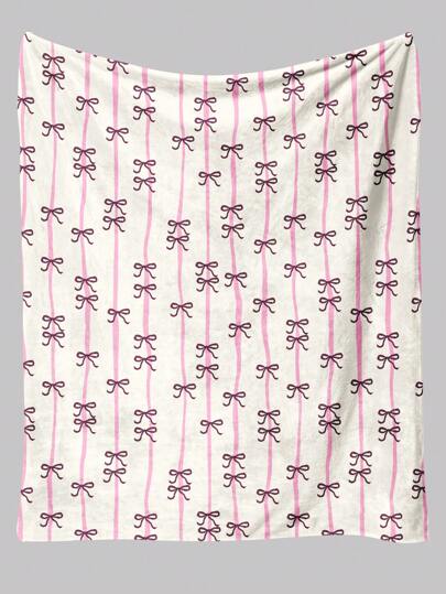 Kawaii 1pc Minimalist Line Art Bow Pattern Printed Soft Plush Blanket, Suitable For Home Decor, Living Room, Sofa, Chaise Lounge And Bedroom
