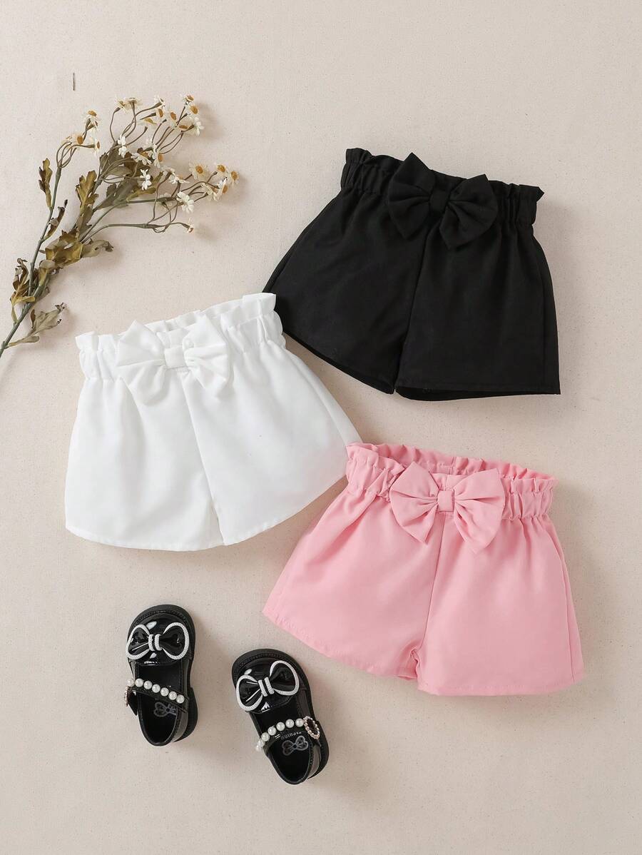 SHEIN Vintaside Kids 3pcs/Set Baby Girls Casual Minimalist Style Shorts Bottoms, Summer - Multicolor - View 1