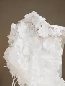 Anewsta 1 件女式 3D 花卉装饰网眼短袖衬衫，白色 - 白色 - 查看 6