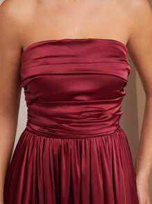 L'Amorae Robe bandeau élégante plissée de couleur unie pour femme, modèle d'été - Rouge - Voir 2