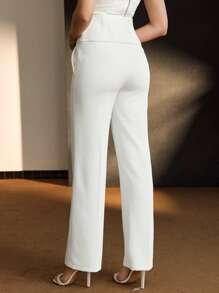 MOTF PREMIUM Pantalon de costume à jambe droite avec couture oblique, poche à recouvrement et taille superposée