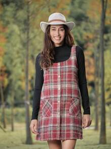 LanaWest Set de 2 piezas con camiseta de Navidad y falda de tirantes a cuadros rojos - Negro - Ver 3