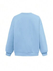 SHEIN Girlism 2 件 Tween 女童休闲字母印花长袖圆领运动衫和运动裤套装 - 淺藍色 - 查看 4