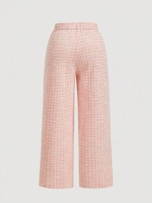 SHEIN MOD 秋冬大码前扣长袖简约休闲两件套上衣和裤子 - 粉色 - 查看 6