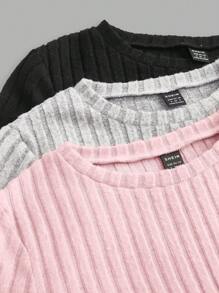 SHEIN EZwear Paquete de 3 camisetas ajustadas de cuello de equipo acanalado para mujer, nueva llegada para otoño/invierno