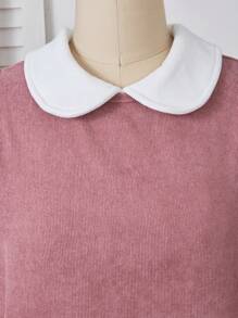 2pcs/Set Tween Girl Plain Long Sleeve Top & Pocket Decor Casual Dress - Dusty Pink - View 7