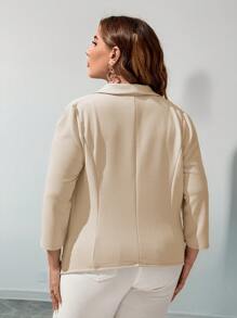 SHEIN Privé Áo khoác blazer cổ tròn hở phía trước cho mùa thu/đông - Màu be - Xem 3
