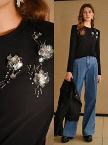 MOTF STUDIO ÁO PHÔNG ĐEN CHI TIẾT SEQUIN TƯƠNG PHẢN - màu đen - Xem 2