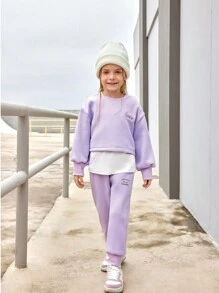 3 件套年轻女孩时尚自由运动舒适圆领长袖上衣、T 恤和裤子套装，秋冬 - 彩色 - 查看 3