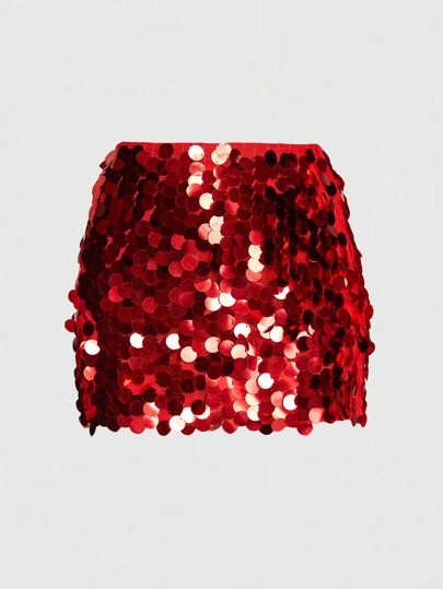 Fairycore Falda con lentejuelas brillantes rojas para mujer para fiesta de Navidad o carnaval