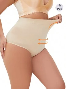 2pcs Plus Size Seamless Shaping Thong For Women - Apricot - View 5