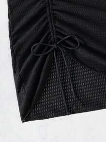 SHEIN Swim 蕾丝网眼对比黑色尼龙罩衫 夏季 - 黑色 - 查看 7