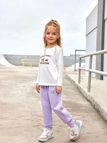 3 件套年轻女孩时尚自由运动舒适圆领长袖上衣、T 恤和裤子套装，秋冬 - 彩色 - 查看 4