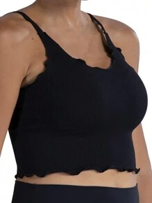 Easithlete Plus Size Seamless Ruffled Black & White Sports Camisole