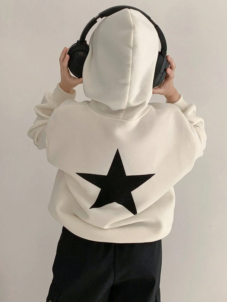 Tween Girl Hooded 5-Pointed Star Print Knit Sweatshirt, Tween Girl Fall Clothes,Back To School Clothes
