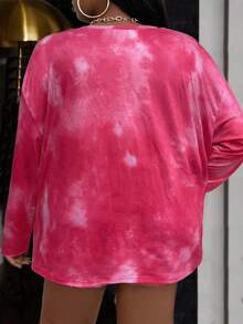 Flirla Áo thun tay dài họa tiết Tie-Dye và Sun Graphic cỡ lớn, mặc thường ngày, mùa thu - Nhiều màu - Xem 2