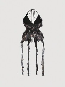 SHEIN MOD Plus Size Women Floral Print Camisole With Fringe Detail, Romantic Floral, For Ball, Party, Date