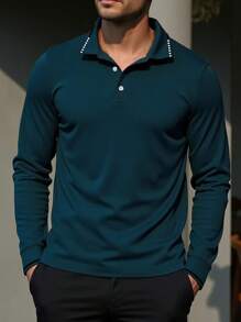 Manfinity Homme Plus Size Men Casual Simple Commuter Long Sleeve Polo Shirt For Autumn Going Out Men Long Sleeve Polomen Polo Long Sleevepolo Long Sleeve Menlong Sleeve Polo Mencasual Men Polo Shirts