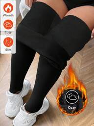 SHEIN EZwear Thermisch gefütterte schwarze Leggings in Große Größen für den Winter