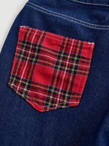 SHEIN MOD Women Casual Loose Patchwork Straight Leg Blue Jeans - Dark Wash - View 4