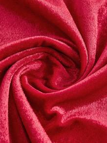 SHEIN 少女休闲优雅圣诞派对简约天鹅绒无袖开衩下摆连衣裙 - 紅色 - 查看 4