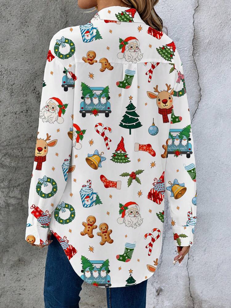 Gilet décontracté simple avec éléments de Noël, manches longues, chemise pour femmes, convient pour l'automne/l'hiver, hauts à manches longues