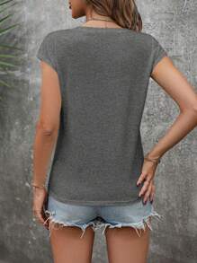 INAWLY Camiseta casual de manga corta con cuello en V y estampado de libélula para mujeres - Gris Oscuro - Ver 2