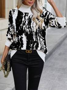 SHEIN Clasi 女士高领长袖简约毛衣，休闲日常针织套头衫，秋冬季 - 白色 - 查看 1