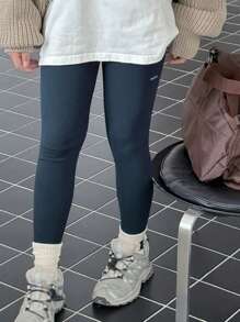 DAZY Tween Girl Letter Print Leggings, För Höst, Skolankläder, Termofodrade - Dammblå - Visa 4