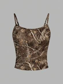 SHEIN EZwear Áo hai dây in hình lá phong và cành cây phong cách Grunge cổ điển gợi cảm dành cho nữ, phù hợp cho mùa thu - Nhiều màu - Xem 4