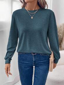 SHEIN LUNE Round Neck Fleece Sweater, Warm & Comfortable Basic Model Long Sleeve T-Shirt For Women, Autumn/Winter