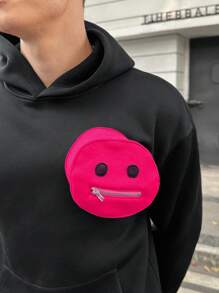 Manfinity VCAY Men's Knitted Fashionable Casual Daily Youth Loose Long Sleeve Hoodie, Going Out Black Graphic Hoodie, For Friends, Husband, Boyfriend Gifts, For Fall Winter - Black - View 3