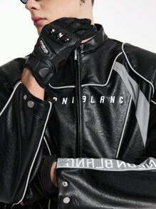 NEON BLANC Chaqueta bomber de manga larga de PU con bordado reflectante, estilo urbano