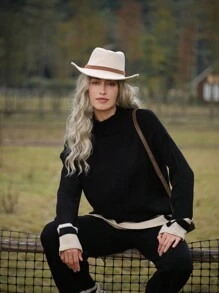 LanaWest Women Casual Daily Color Block Knit Sweater And Pants Set, Autumn/Winter Fall Cloth For Women