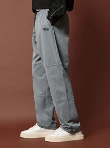 SUMWON Straight Fit Nylon Pant With Embroidery & Leg Stopper Cords - Dark Grey - View 2