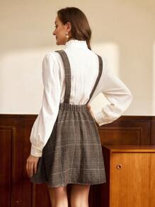 Vintamour 复古优雅女式套头连衣裙，带口袋，方领格子提花布，无袖背心裙配金属扣，褶皱 A 字形喇叭下摆中长连衣裙冬季女装复古感恩节女装冬季装圣诞女装圣诞装圣诞女装棕色迷你连衣裙圣诞服装棕色迷你裙冬季连衣裙假日棕色裙子谷仓 Barnfit