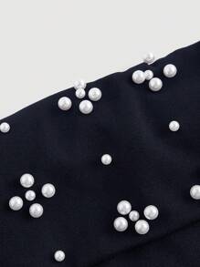 SHEIN MOD 女士珍珠串珠吊带连衣裙、返校黑色连衣裙、返校服装、秋季连衣裙、教师连衣裙、中长黑色连衣裙 - 藏蓝色 - 查看 3