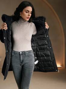 Anewsta Women's Mid-Length Cinched Waist Hooded Jacket