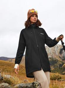 In My Nature 女士前拉链长袖口袋休闲户外风衣 - 黑色 - 查看 9