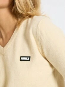 AiiRZ Casual V-Neck Knit Pullover Classic Essential Winter Fall Ribbed Sweater Long Sleeve Lightweight Cropped Basic Jumper