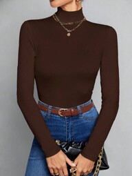 SHEIN Tall Top blanco de cuello alto, delgado y de unicolor, adecuado para otoño e invierno