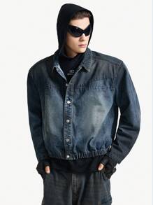Manfinity VCAY Men's Ombre Snap Front Casual Long Sleeve Denim Jacket, Street Style