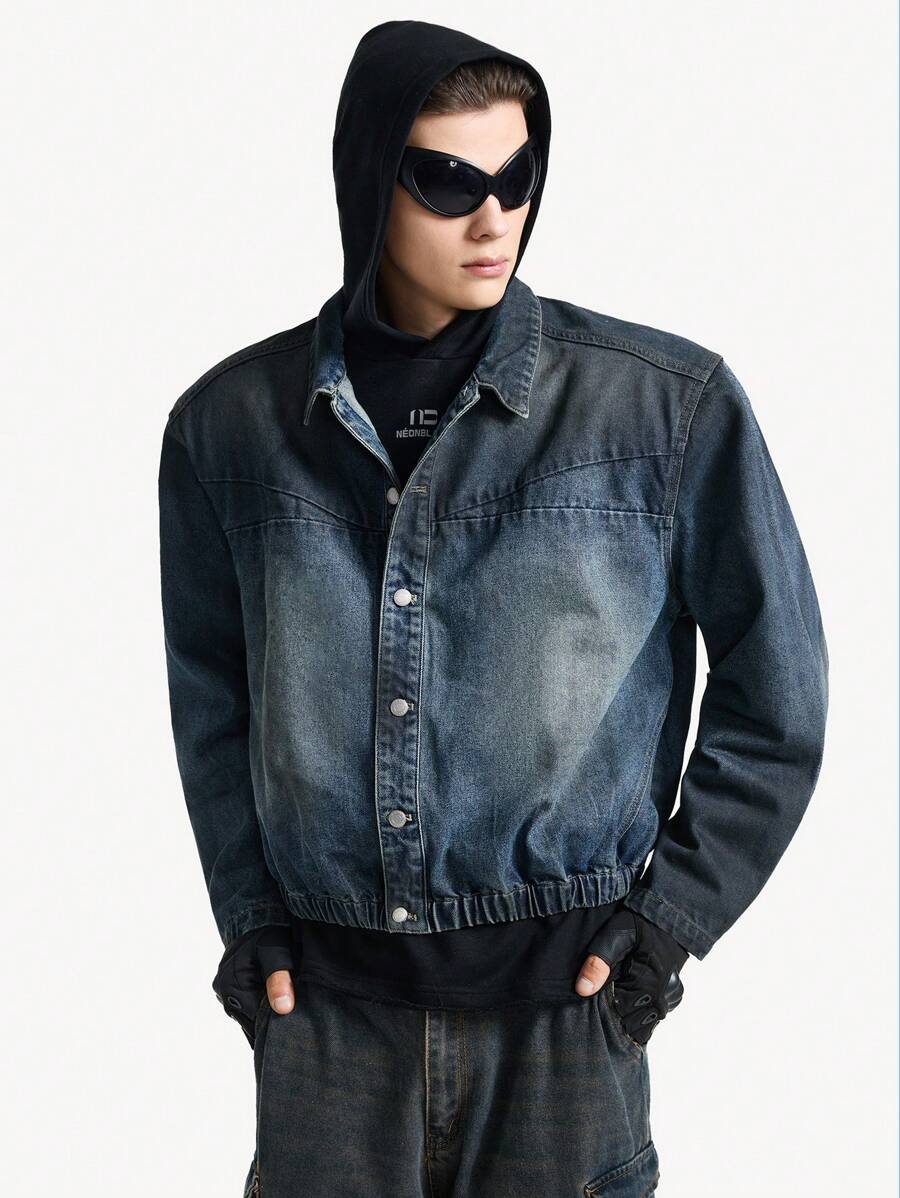 Manfinity VCAY Men's Ombre Snap Front Casual Long Sleeve Denim Jacket, Street Style