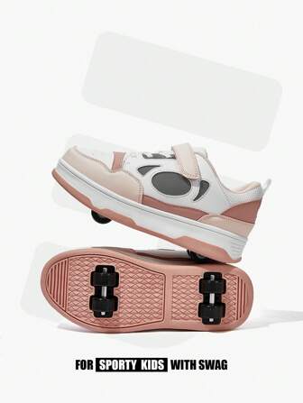 JNSQ Fashion 4-Wheel Roller Skates Shoes, Removable Lightweight With Wheels For Girls Kids, Stylish Casual Sports