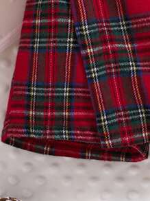 3pcs Christmas Plaid Bow Decor Long Sleeve Top, Skirt & Hat Set, Cute Outfit For Baby Girls, Suitable For Autumn/Winter