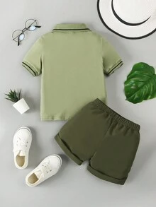 Souflis Souflis 2pcs Young Boy Summer Outfit Set 2024 New Fashion Clothes Short Sleeve Suit Stylish Clothing Summer Summer Holiday